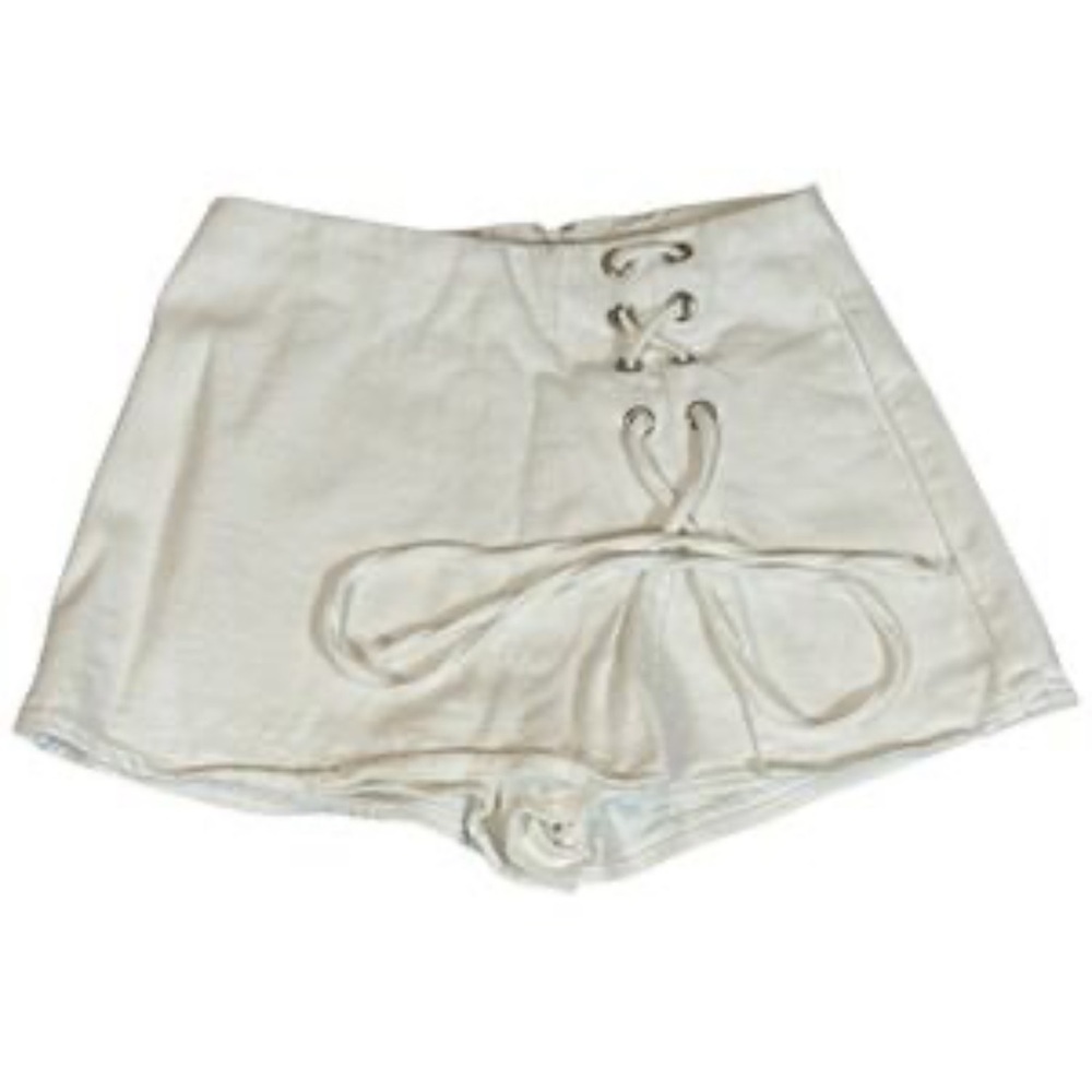 Altar'd State White Denim Lace-Up High Waist Skort